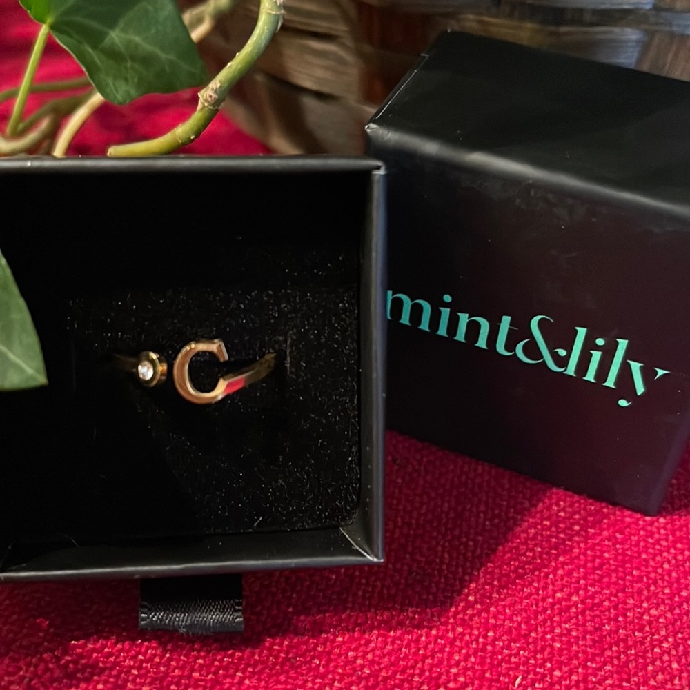 Tiny C And Diamond Initial Gold Ring - image 1